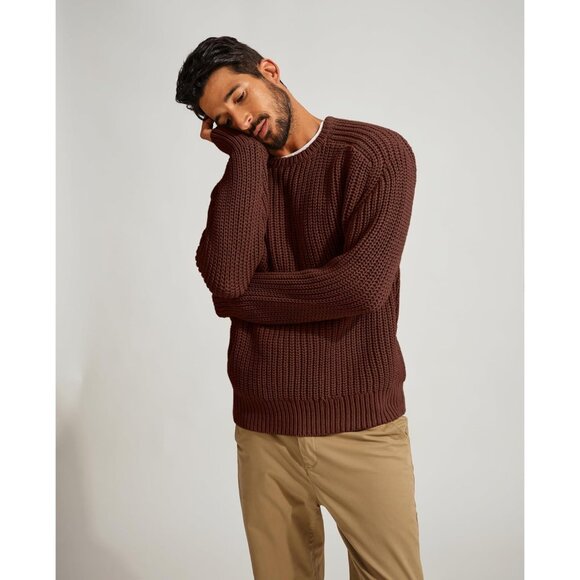 Men's Crewneck Knit Cozy Sweater Pullover Coffee Brown Casual Textured Size S-XL - Picture 5 of 7